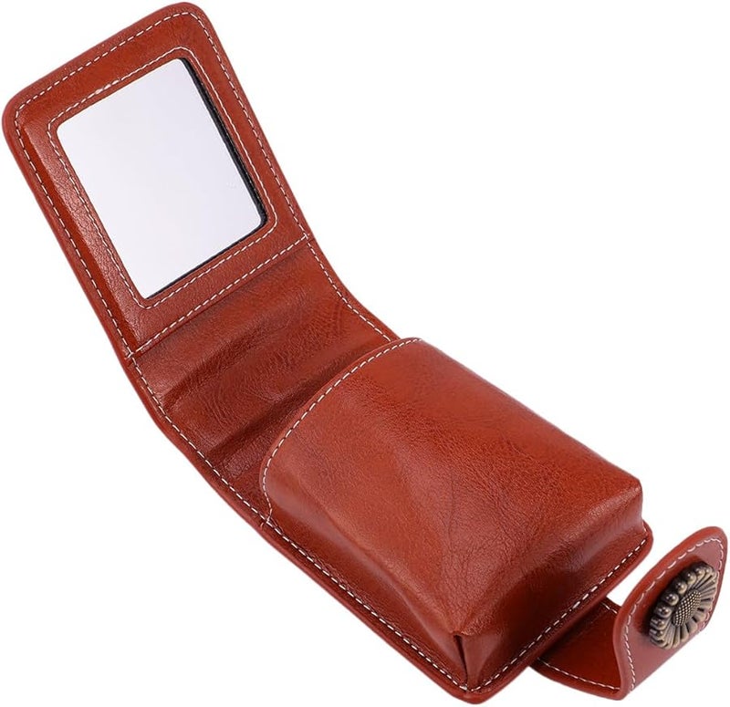 Wine Red Pu Leather Lipstick Case With Mirror For Travel Makeup Storage - Image 1